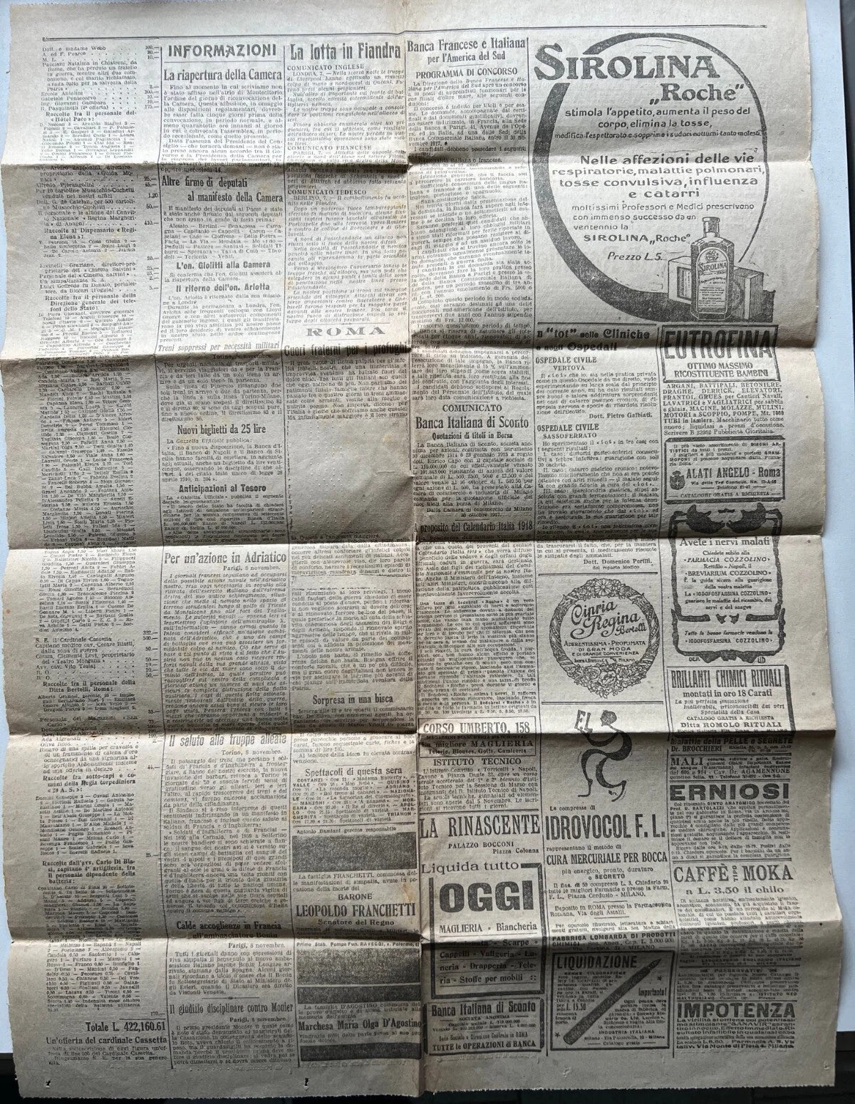 1917 QUOTIDIANO IL GIORNALE D'ITALIA 9 NOVEMBRE COMUNICATO CADORNA WWI