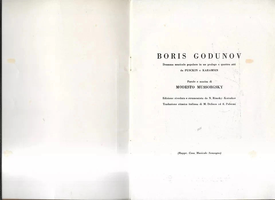 LIBRETTO D'OPERA BORIS GODUNOV M. MUSSORGSKY TEATRO DI SAN CARLO 1954 -55