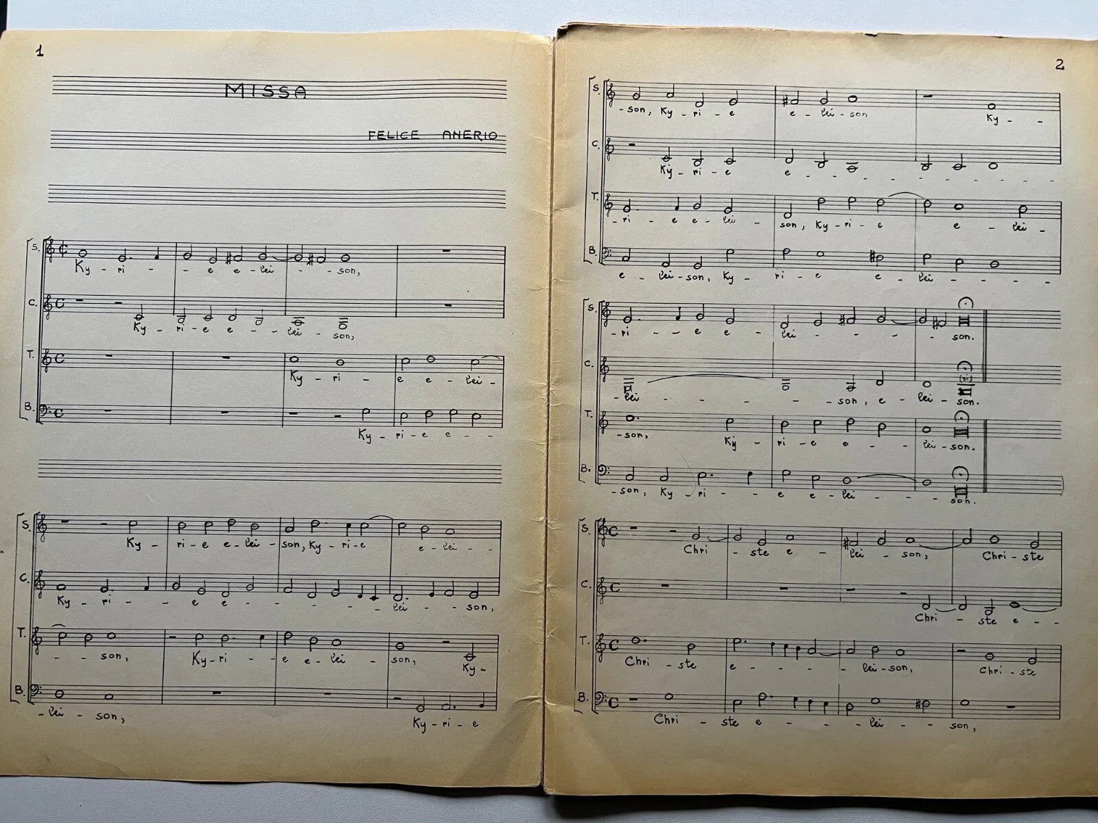 SPARTITO MANOSCRITTO FELICE ANERIO MISSA , MUSICA E TESTO 34 PAGINE
