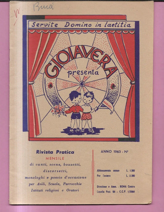 GIOIA VERA N. 11 ANNO 1963 CANTI, POESIE , SCENE SCUOLA PARROCCHIE ASILI BAMBINI
