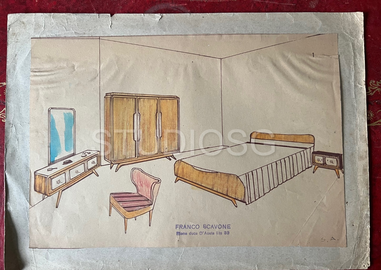 ART DECO' 2 PROGETTI DI INTERIOR DESIGN PRIMI '900 MOBILI MATITA ED ACQUERELLO