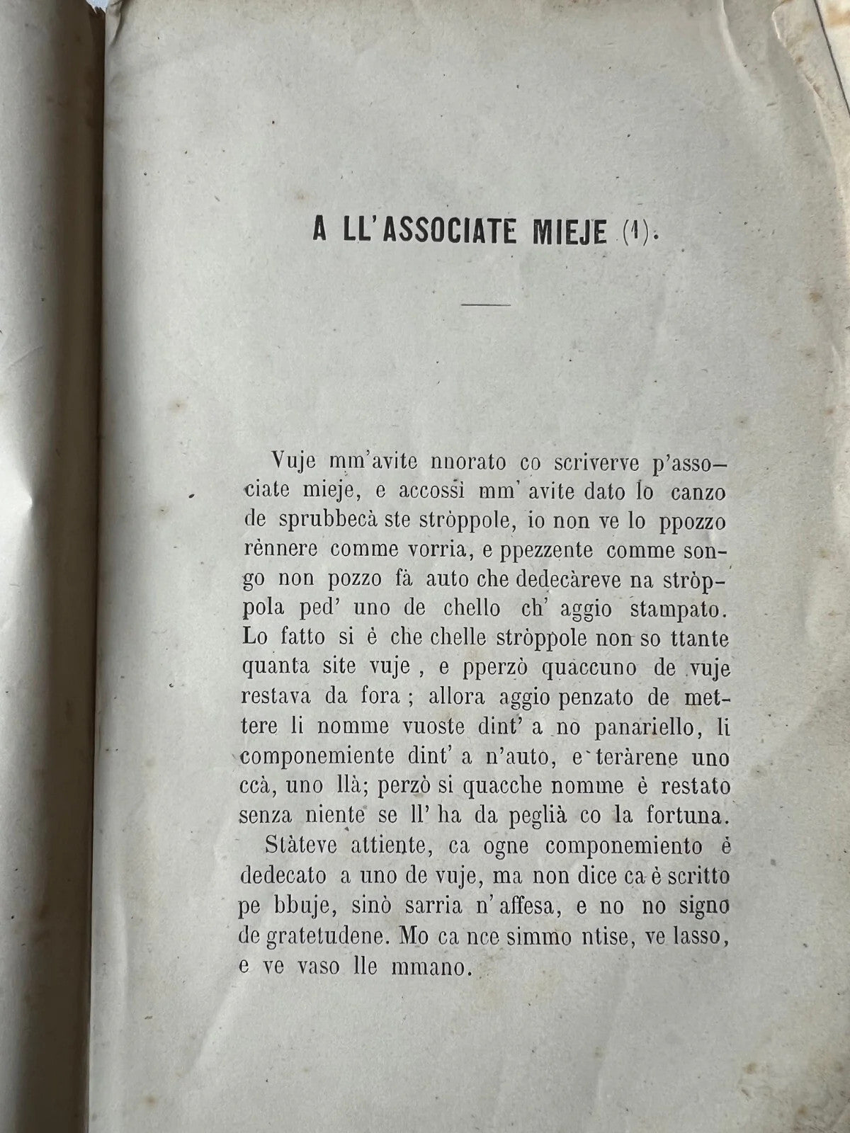 1870 NAPOLI G. QUATTROMANE LE ODI DI ORAZIO IN DIALETTO NAPOLETANO PRIMA EDIZION