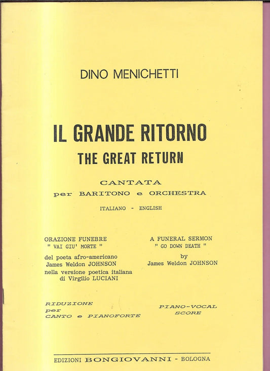 SPARTITO DINO MENICHETTI IL GRANDE RITORNO ORAZIONE FUNEBRE BARITONO 1993 BONGI
