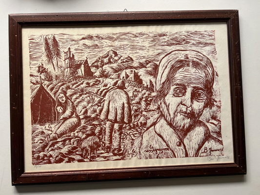 1976 TERREMOTO FRIULI XILOGRAFIA  BENITO FERRARO VICO EQUENSE cm 55 x 40
