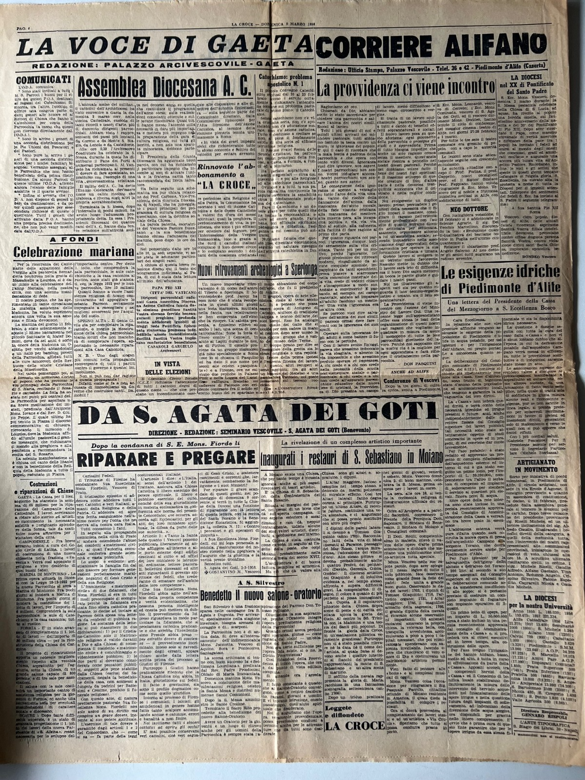 LA CROCE SETTIMANALE POLITICO CATTOLICO 9 MARZO 1958 PAPA PIO XII