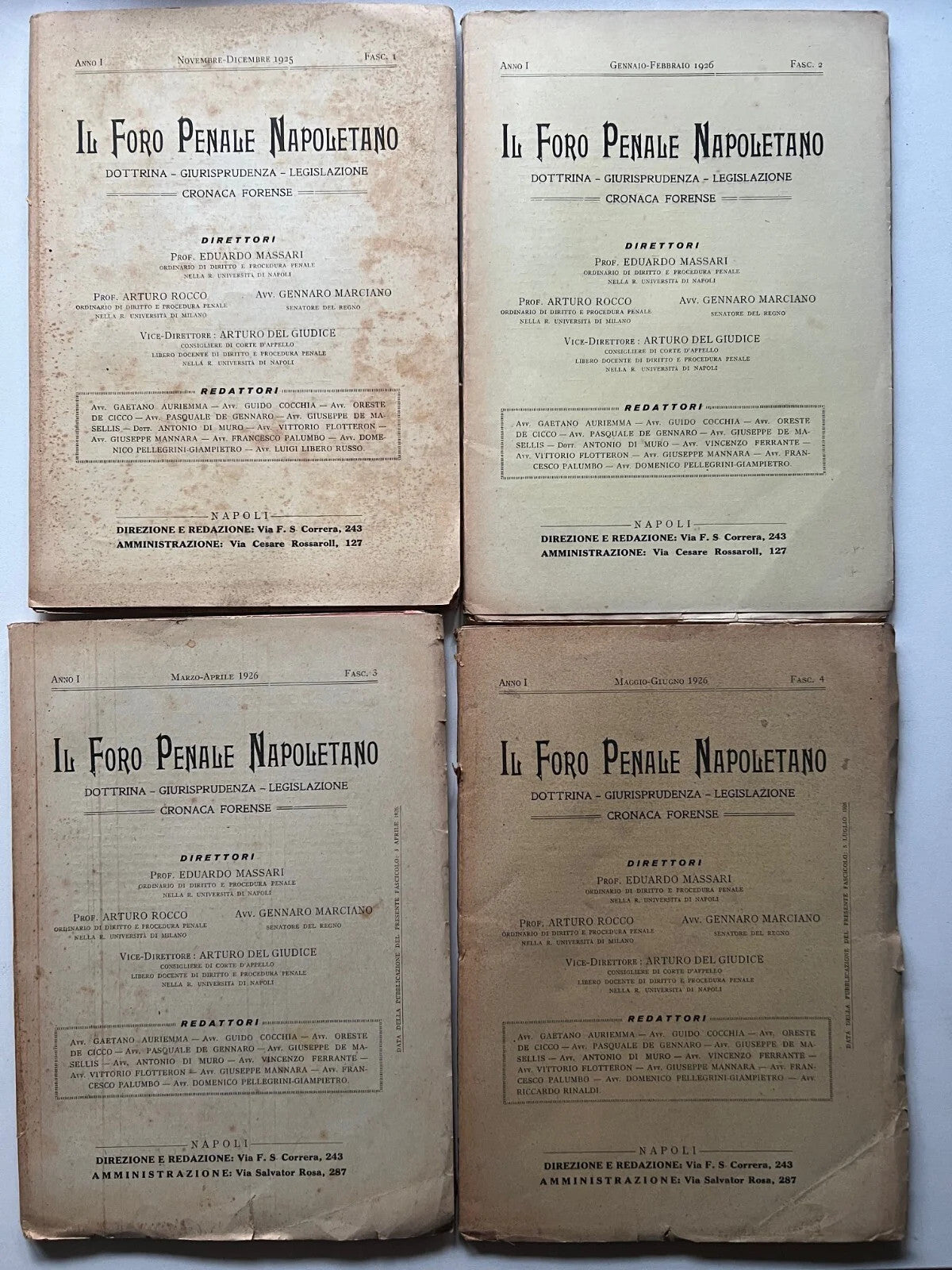 IL FORO PENALE NAPOLETANO ANNO I N. 1- 4 1925 DOTTRINA GIURISPRUDENZA - LEGISLA