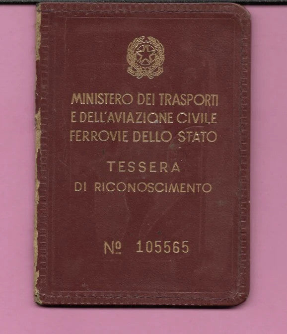 1970 TESSERA DI RICONOSCIMENTO FERROVIE DELLO STATO MINISTERO TRASPORTI
