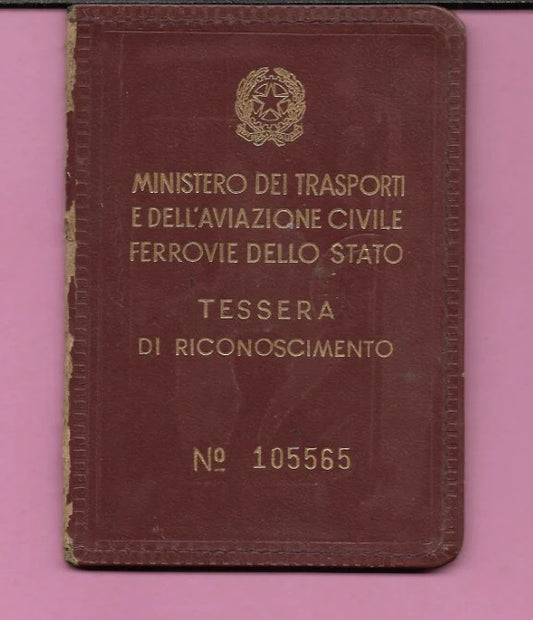1970 TESSERA DI RICONOSCIMENTO FERROVIE DELLO STATO MINISTERO TRASPORTI