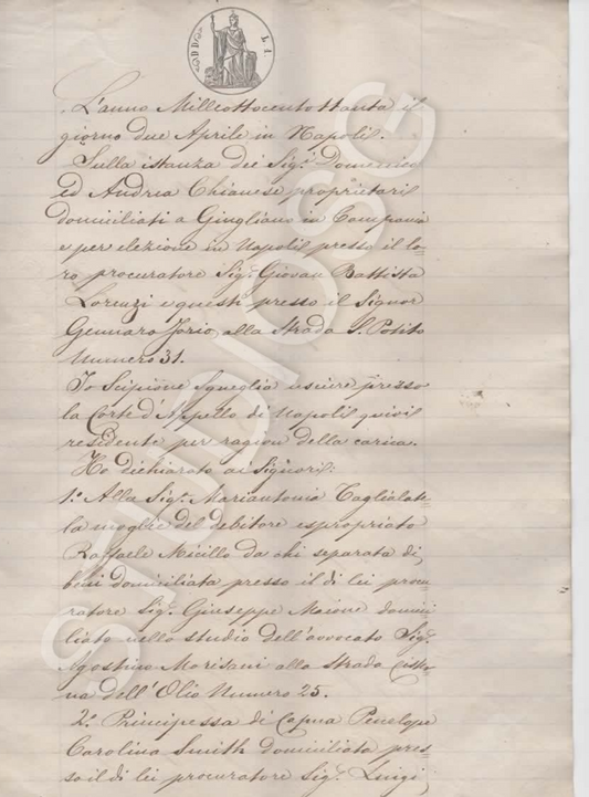 MANOSCRITTO 1880 PENELOPE CAROLINA SMITH MOGLIE C. BORBONE PRINCIPESSA DI CAPUA