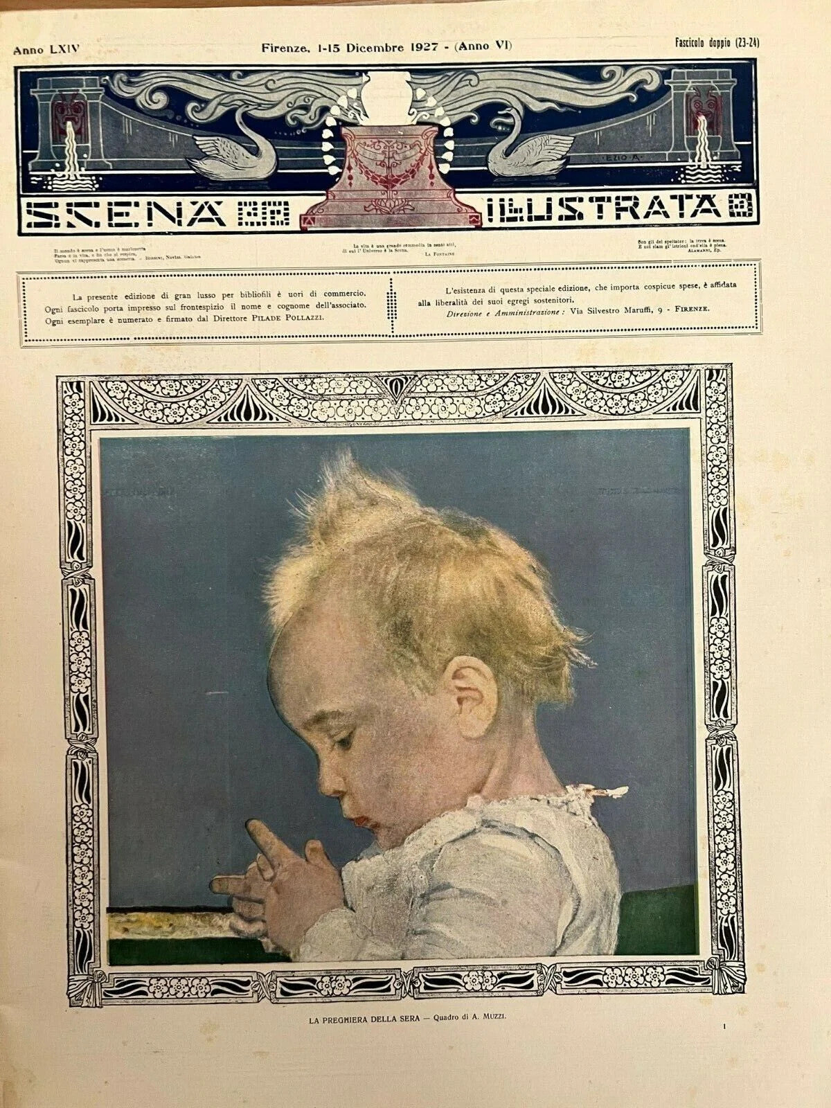 RIVISTA SCENA ILLUSTRATA DICEMBRE 1927 EDIZIONE DI GRAN LUSSO PER BIBLIOFILI