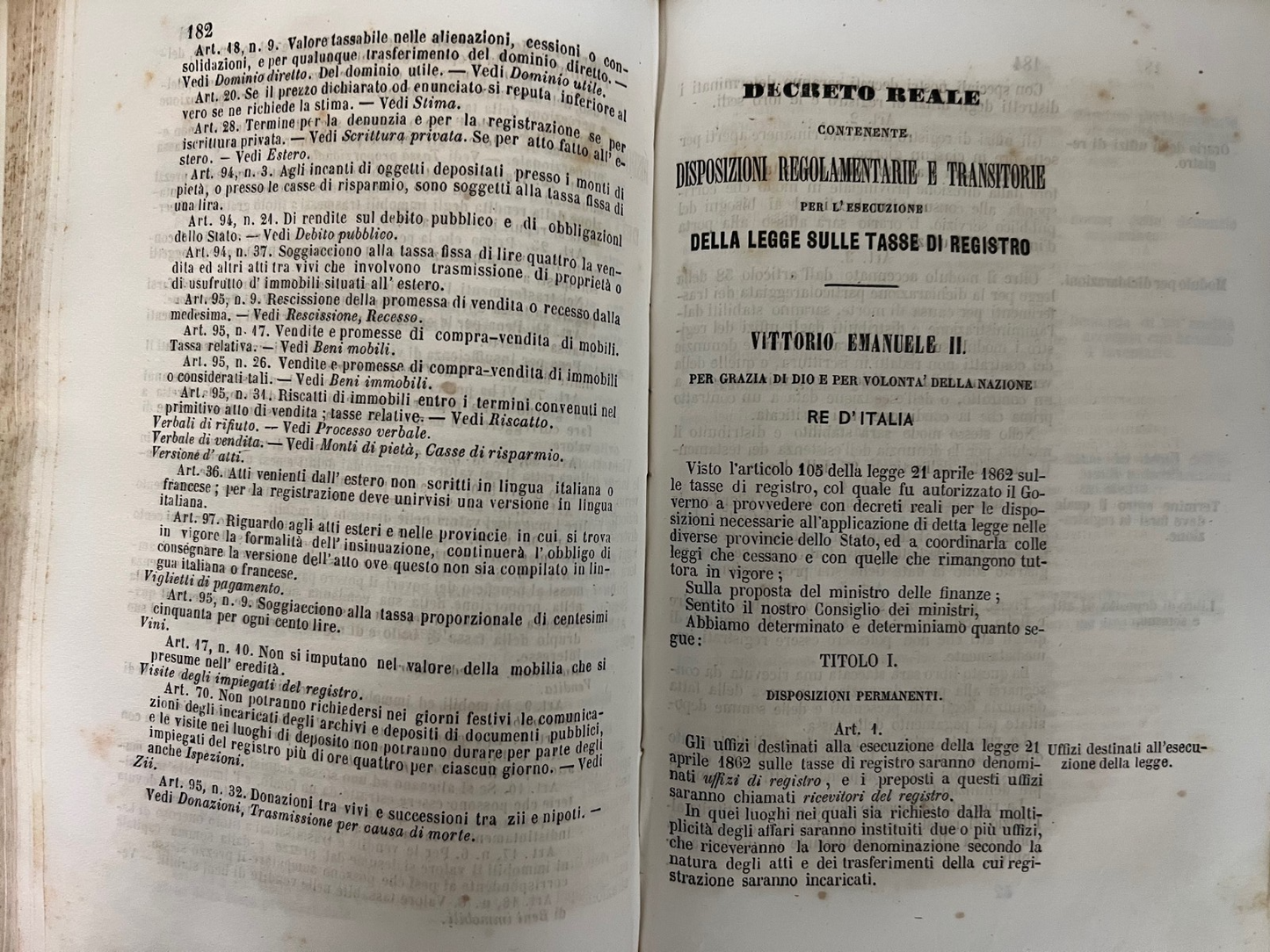 1862 MINISTERO DELLE FINANZE LEGGE SULLE TASSE DI REGISTRO NAPOLI CAV. G. NOBILE