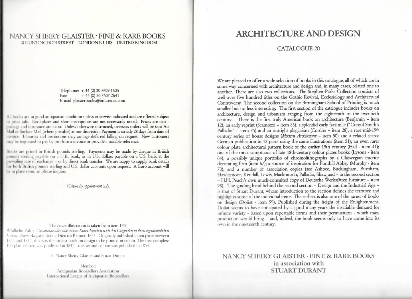 Bookseller Catalogue Architecure and Design Stuart Durant Nancy Sheiry Glaister