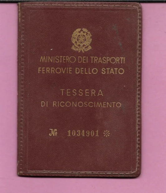 1960 TESSERA DI RICONOSCIMENTO FERROVIE DELLO STATO MINISTERO TRASPORTI BAMBINA