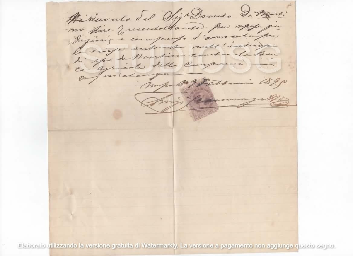 NAPOI 1895 AVV. LUIGI SCANNAGATTI QUIETANZA DI PAGAMENTO CON BOLLO UMBERTO I