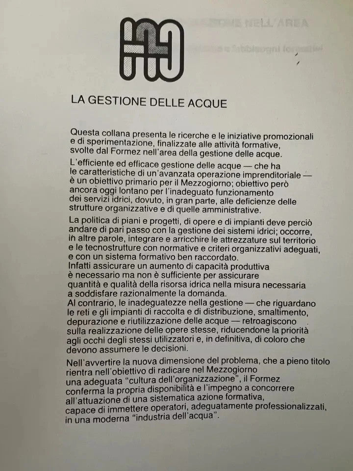 GLI IMPIANTI DI DEPURAZIONE NELL'AREA DI NAPOLI LA GESTIONE DELLE ACQUE FORMEZ