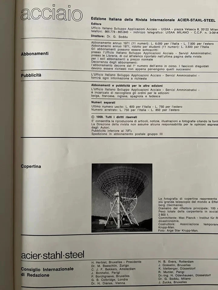 INGEGNERIA ARCHITETTURA RIVISTA ACCIAIO N° 4 , 1971 EDIZIONE ITALIANA, PONTI