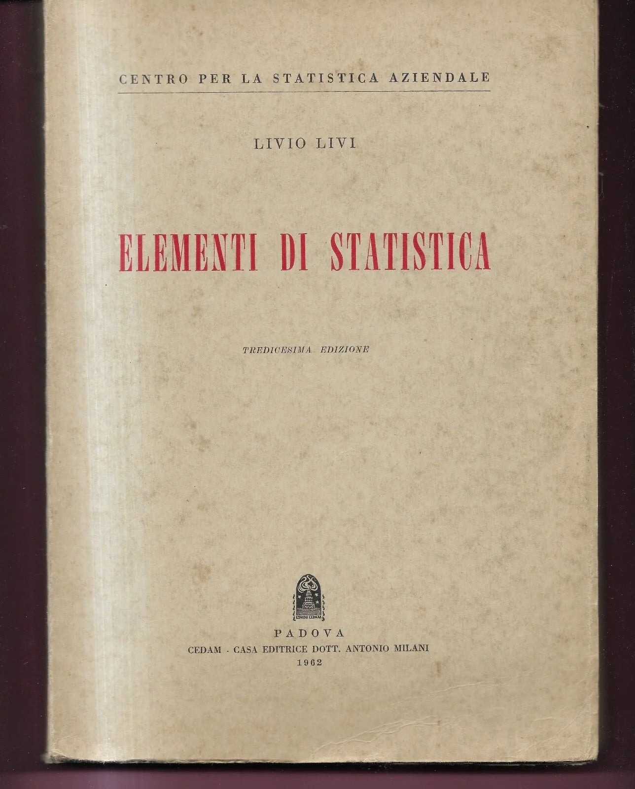 LIVIO LIVI ELEMENTI DI STATISTICA 1962 CEDAM