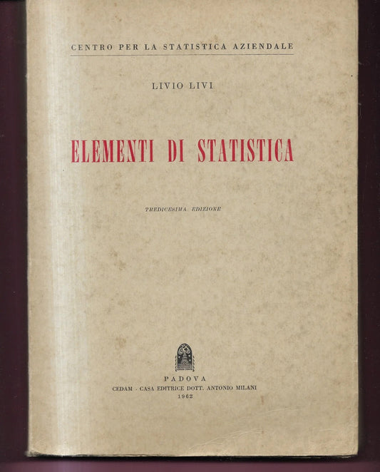 LIVIO LIVI ELEMENTI DI STATISTICA 1962 CEDAM