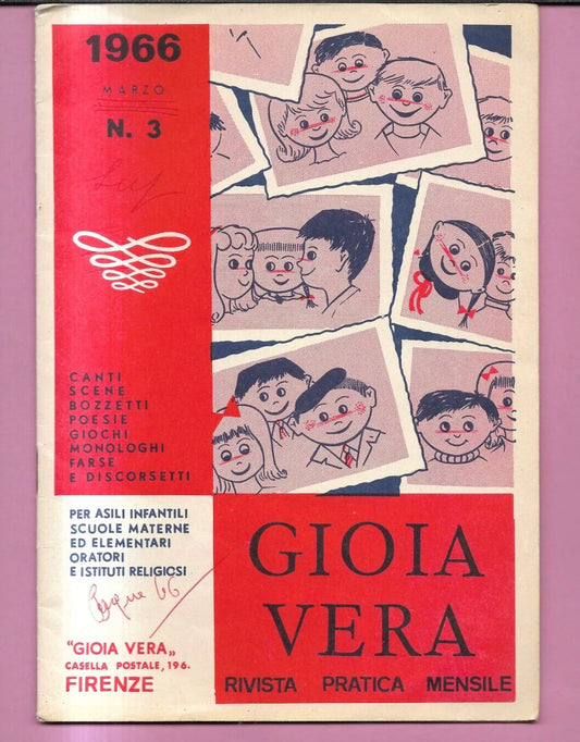 GIOIA VERA N. 3 ANNO 1966 CANTI, POESIE , SCENE, SCUOLA PARROCCHIE ASILI BAMBINI