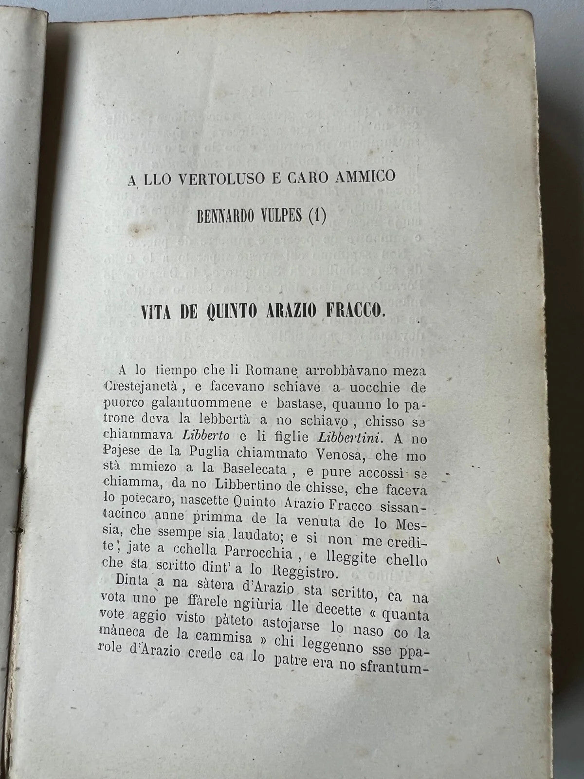 1870 NAPOLI G. QUATTROMANE LE ODI DI ORAZIO IN DIALETTO NAPOLETANO PRIMA EDIZION