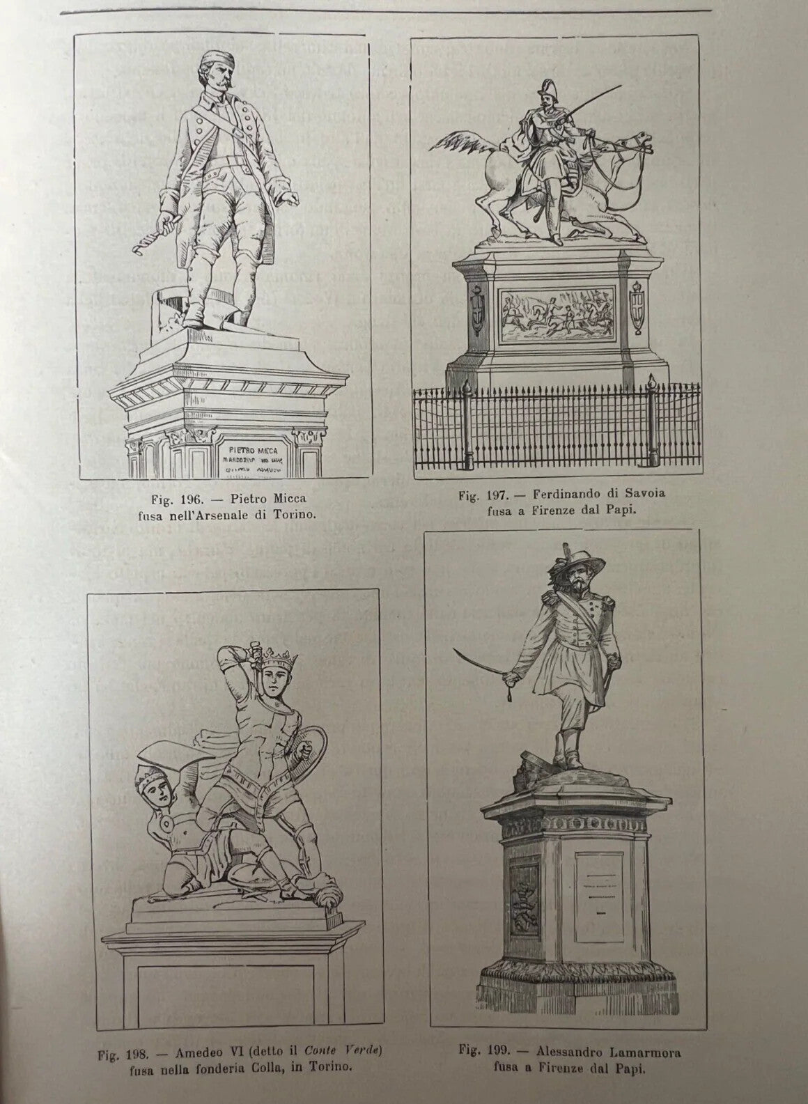 STAMPA 1886 STATUE IN BRONZO PIETRO MICCA, FERDINANDO DI SAVOIA, AMEDEO VI, LAMA