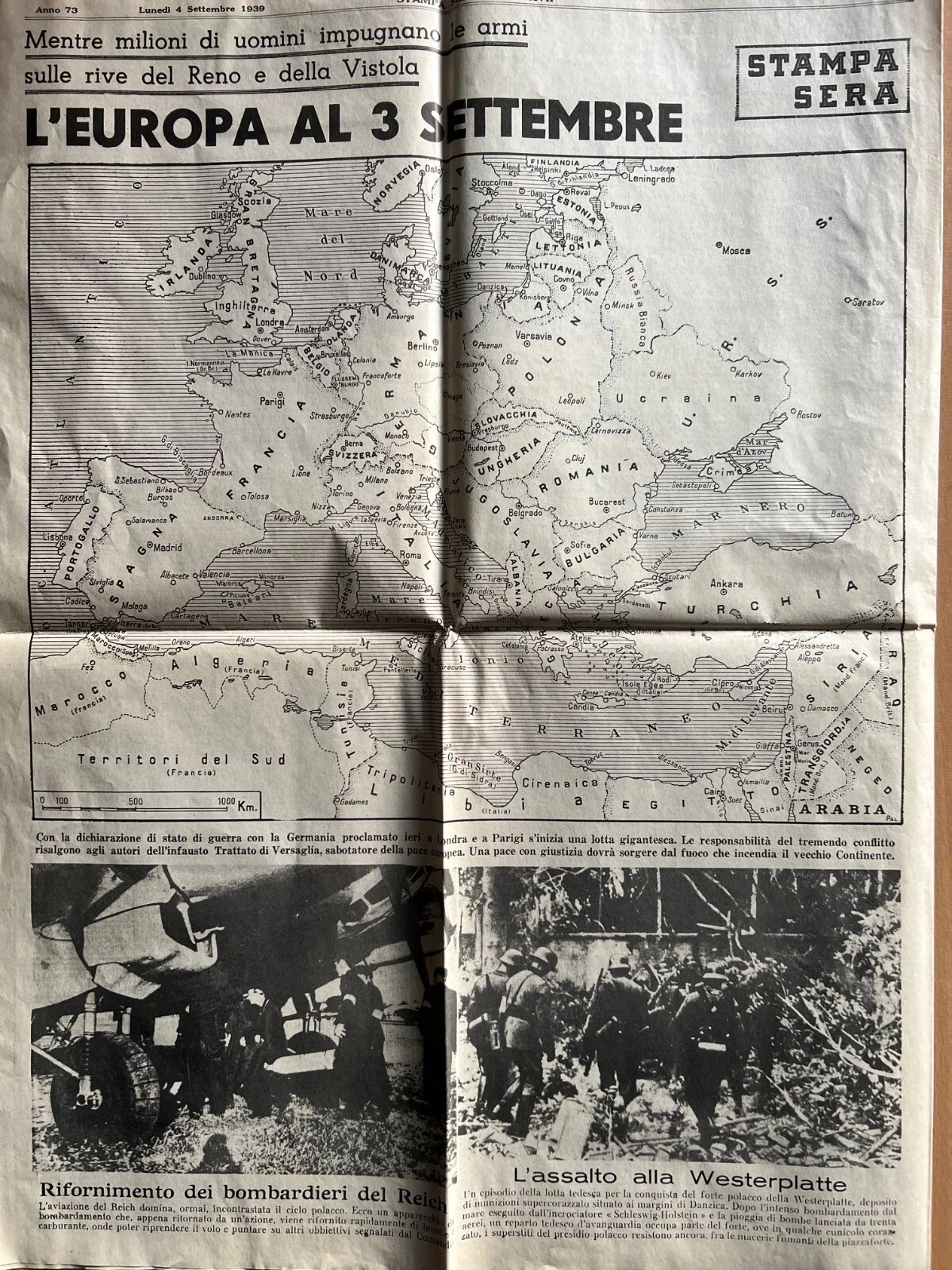 SECONDA GUERRA MONDIALE 4 SETTEMBRE 1939 STAMPA SERA INIZIO OPERAZIONI TERRESTRI