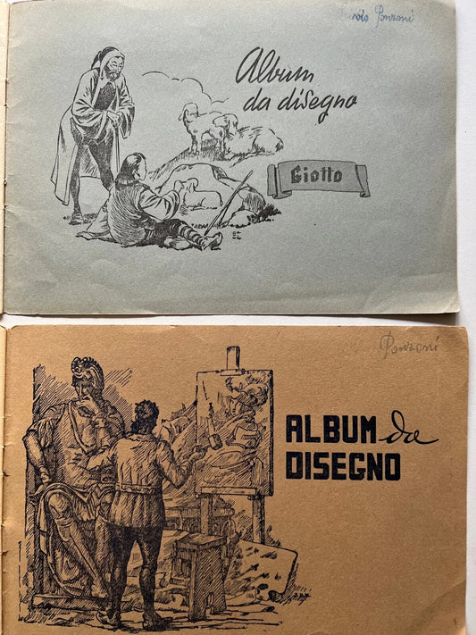 1951 2 ALBUM DA DISEGNO GIOTTO CON DISEGNI USATI QUADERNI SCUOLA D'EPOCA