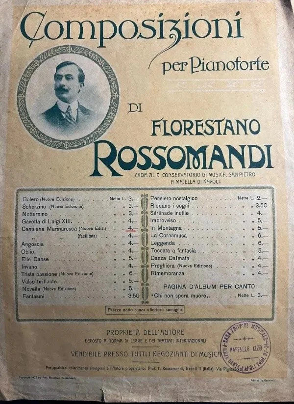 SPARTITO CANTILENA MARINARESCA di Florestano Rossomandi, 1922