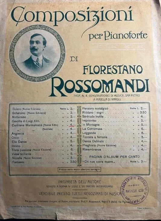 SPARTITO CANTILENA MARINARESCA di Florestano Rossomandi, 1922