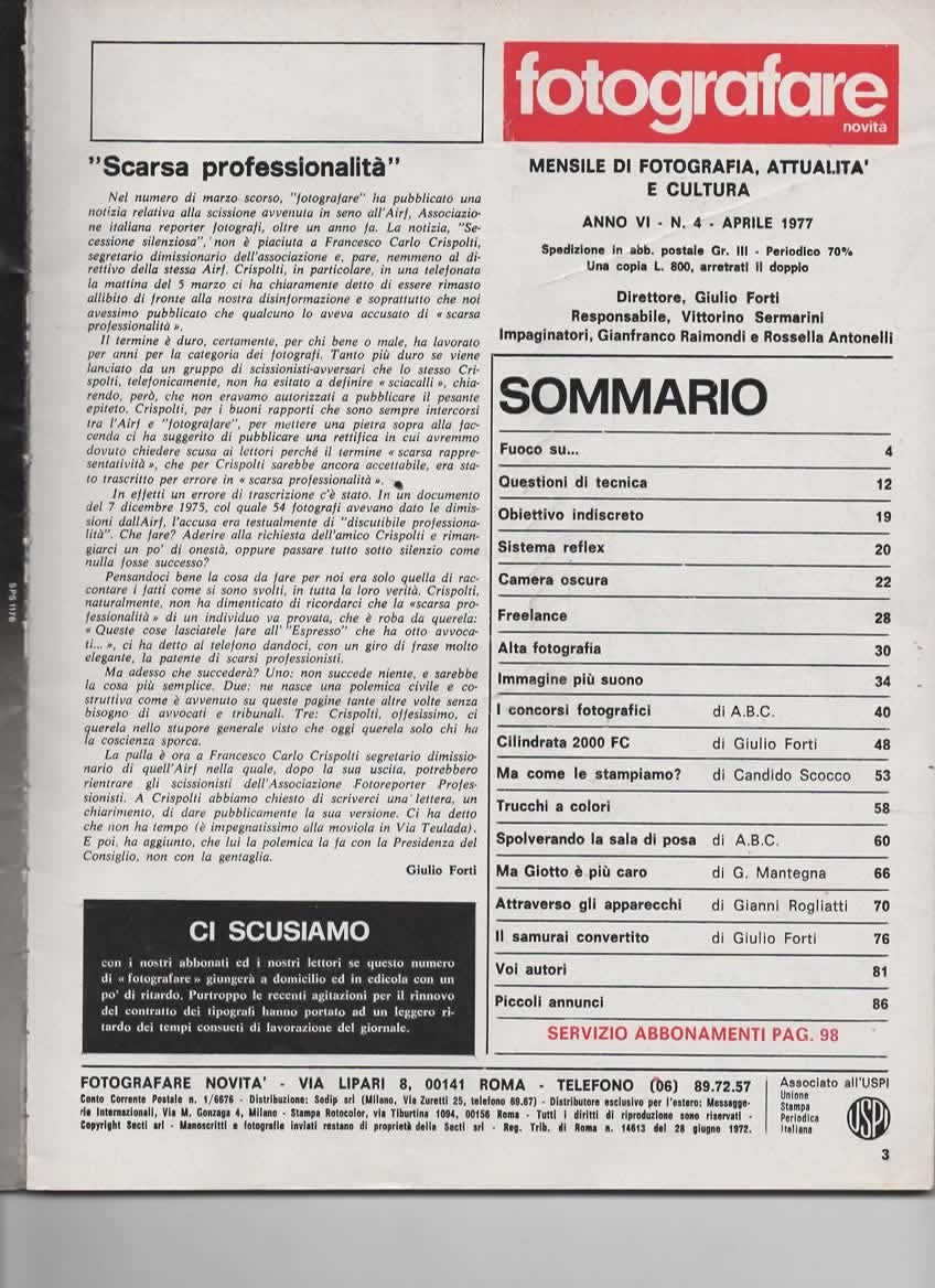 RIVISTA FOTOGRAFARE ANNO VI N 4 APRILE 1977 - HASSELBLAD 200FC CAMBIA LA NIKON
