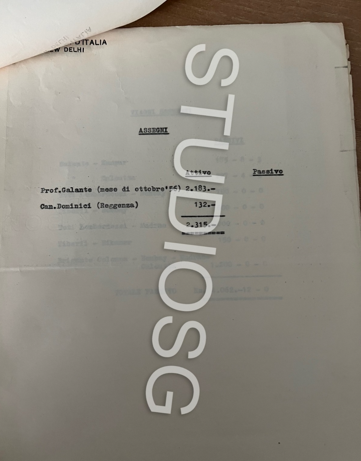 1956 AMBASCIATA D'ITALIA NEW DELHI DOCUMENTO STORICO 7 PAGINE CONTABILITA'