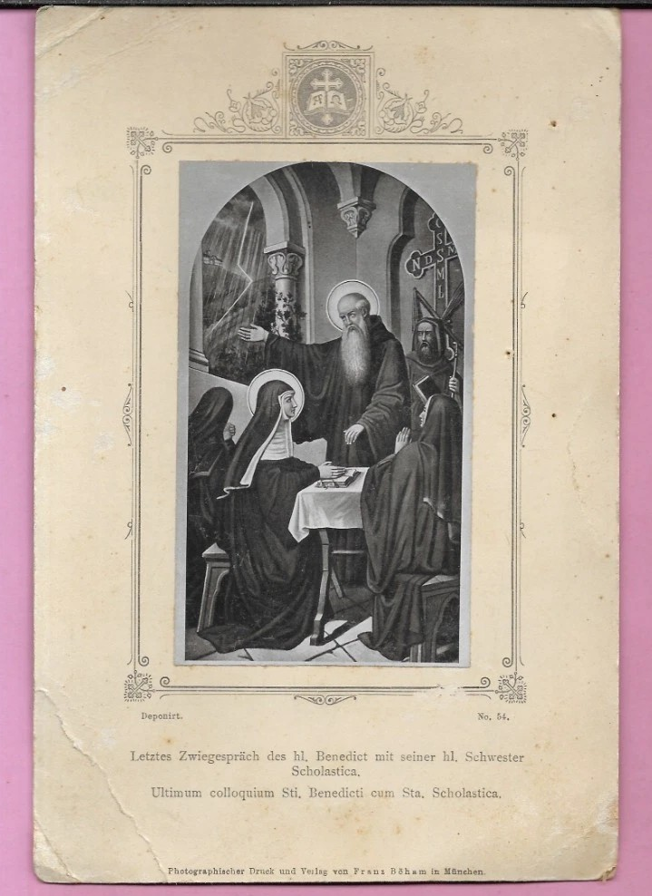 ANTICO SANTINO SAN BENEDETTO E SANTA SCOLASTICA FRANZ BOHAM MUNCHEN CM 18 X 12