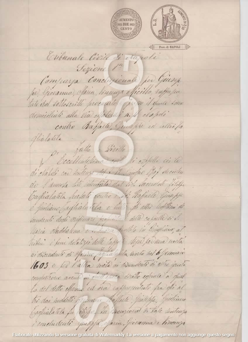 GIUGLIANO 1912 MANOSCRITTO DISPUTA LEGALE CAPPELLA S. MARIA MADDALENA S. ANDREA