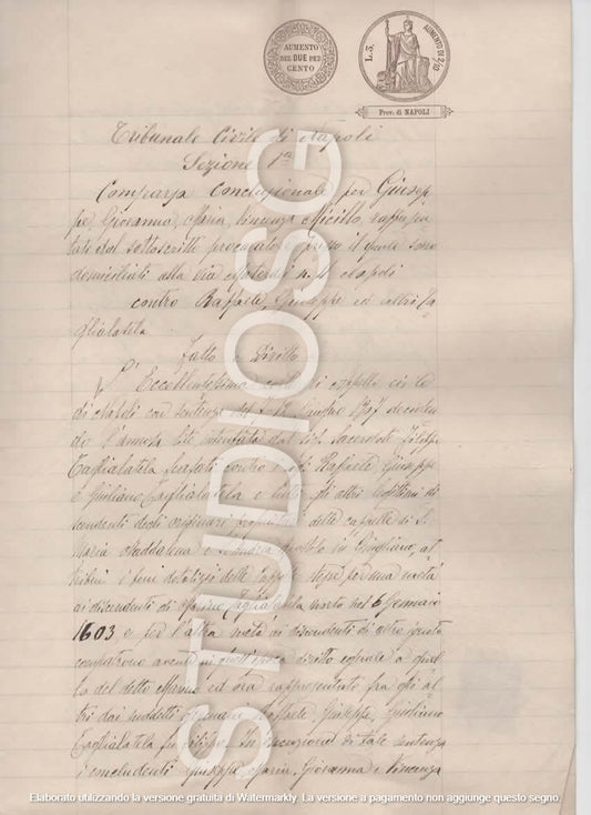 GIUGLIANO 1912 MANOSCRITTO DISPUTA LEGALE CAPPELLA S. MARIA MADDALENA S. ANDREA