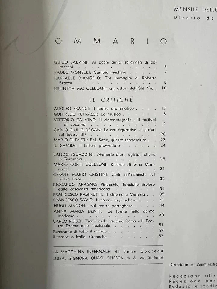 TEATRO RIVISTA DELLO SPETTACOLO E DELLE ARTI 1946 N° 6 - 7 PINOCCHIO CINEMA VENE