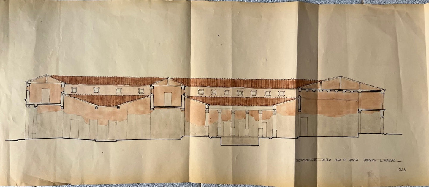 CHINA ED ACQUERELLO 1923 POMPEI RUINS RICOSTRUZIONE DELLA CASA DI PANSA MAZOIS
