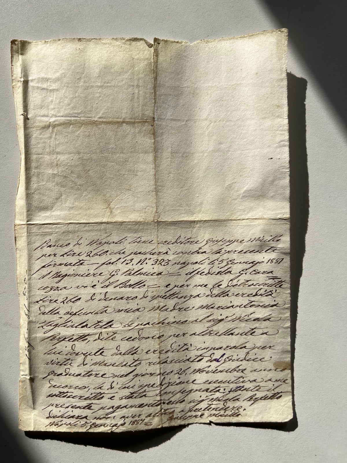 BANCO DI NAPOLI 1881 DOCUMENTO STORICO FEDE DI CREDITO, MANOSCRITTO