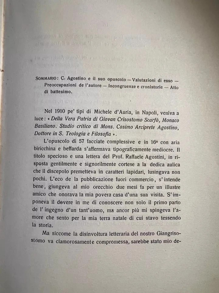 D. ZANGARI UN NAUFRAGO DE LA GLORIA GIOVANNI CRISOSTOMO SCARFO' 1914 NAPOLI RARO