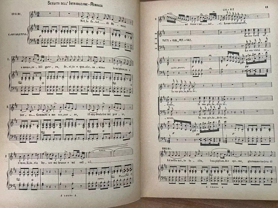 SPARTITO DONIZETTI LUCREZIA BORGIA OPERA COMPLETA CANTO PIANOFORTE RICORDI 1906