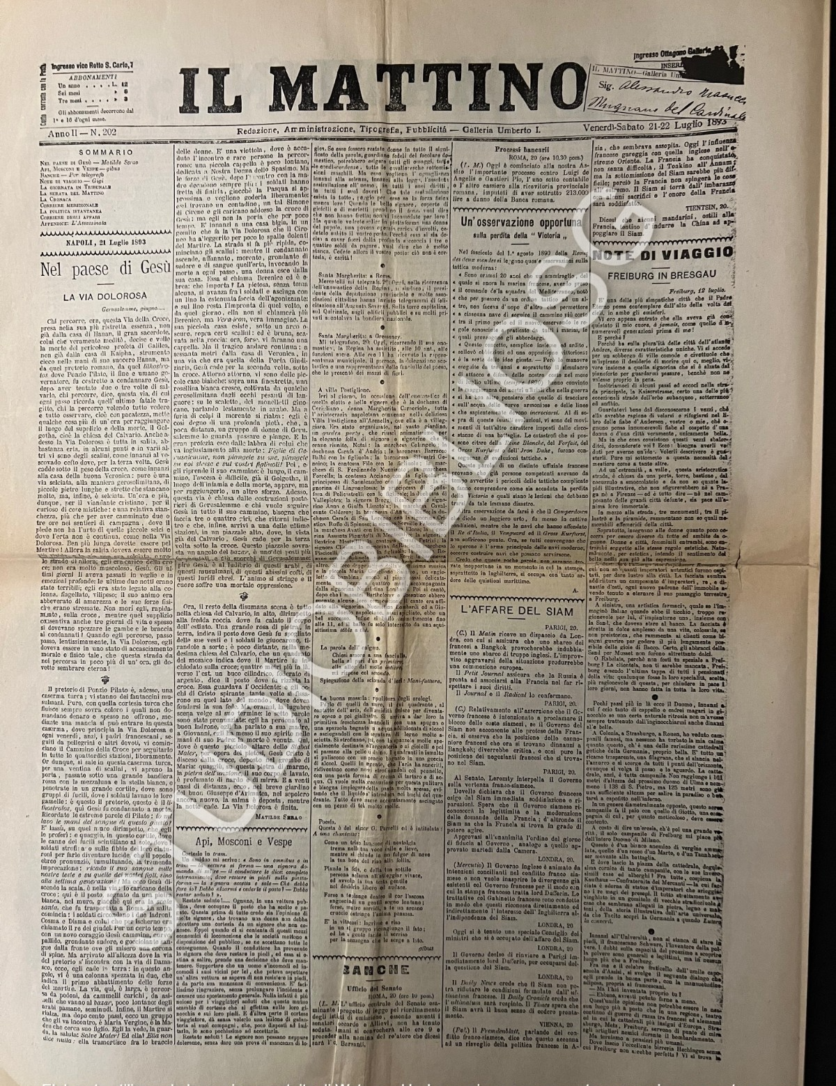 CORRIERE DI NAPOLI - IL MATTINO 1891 - 1901 , 8 PRIME PAGINE MATILDE SERAO GIBUS