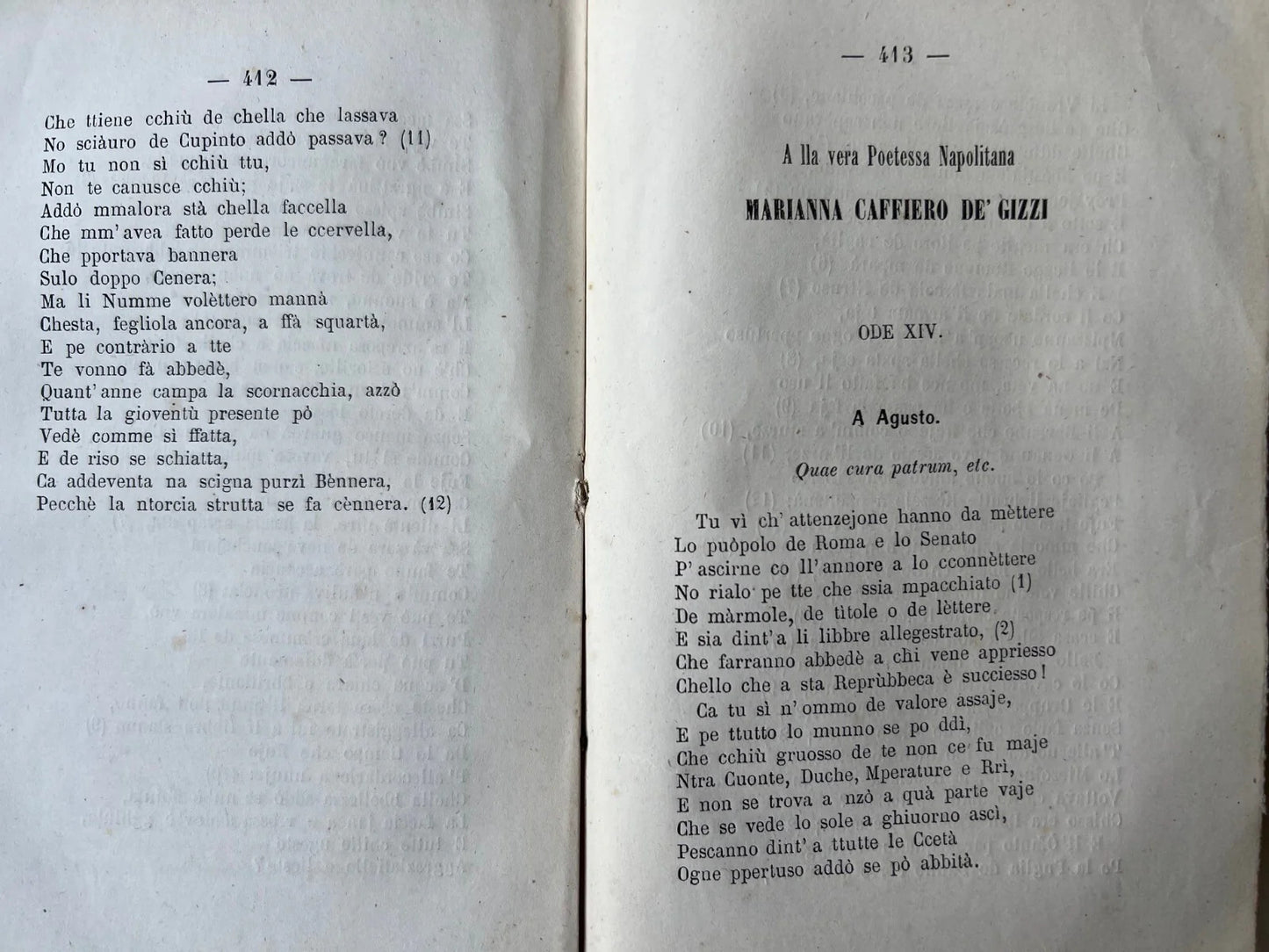1870 NAPOLI G. QUATTROMANE LE ODI DI ORAZIO IN DIALETTO NAPOLETANO PRIMA EDIZION