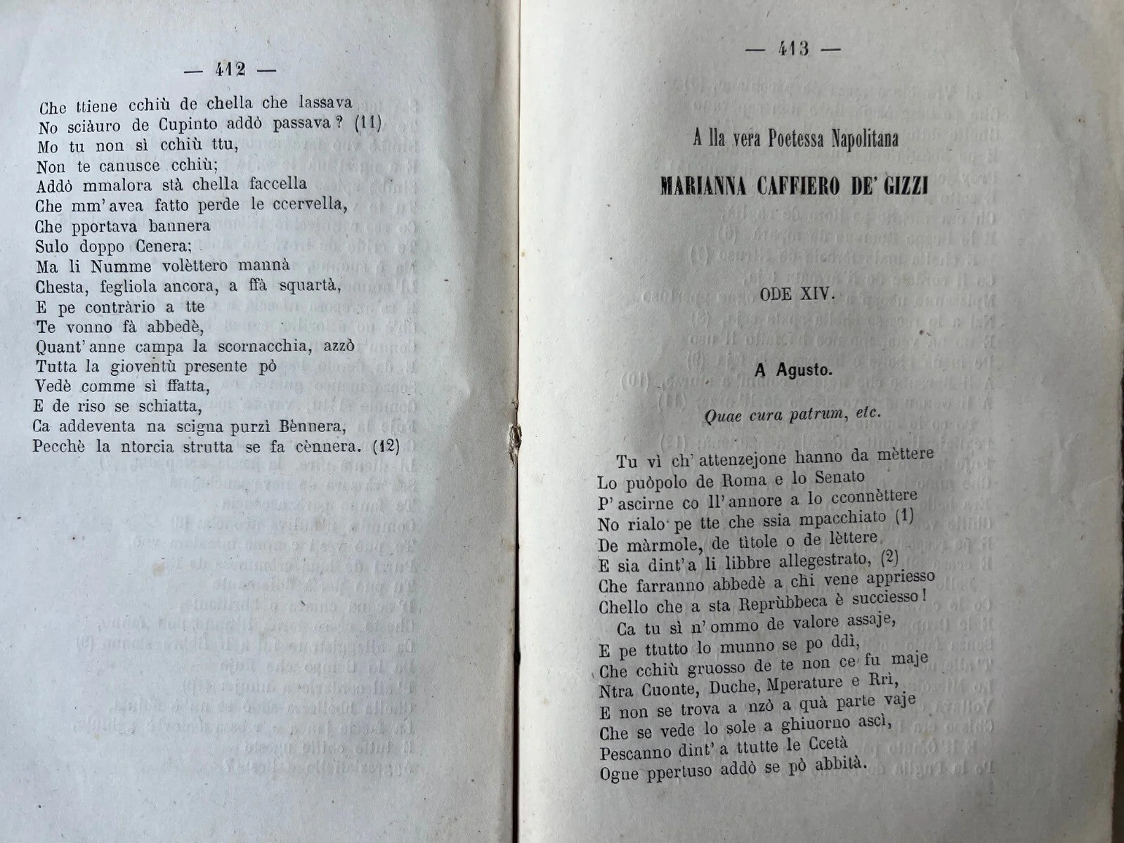 1870 NAPOLI G. QUATTROMANE LE ODI DI ORAZIO IN DIALETTO NAPOLETANO PRIMA EDIZION
