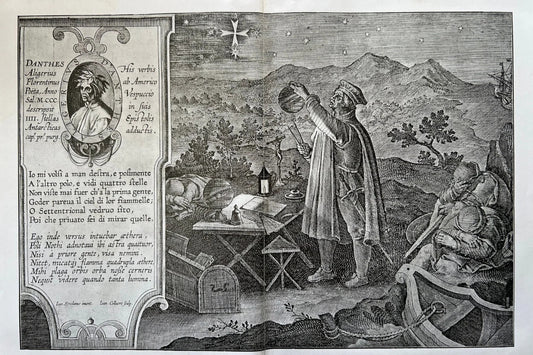 AMERIGO VESPUCCI OSSERVA LA COSTELLAZIONE CROCE DEL SUD cm 39,5 x 29 STAMPA