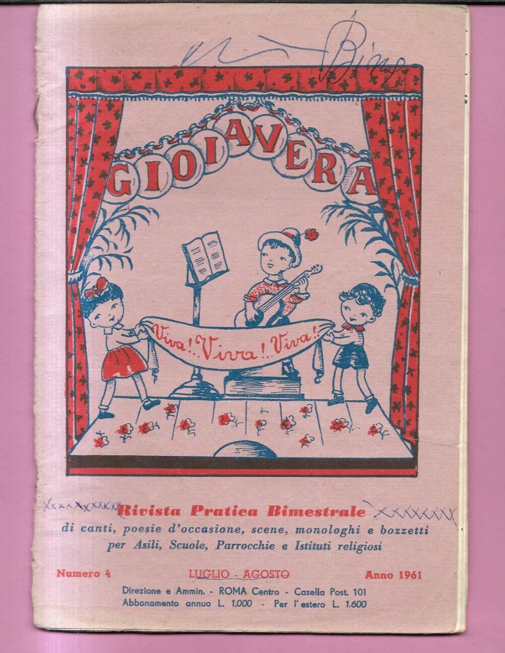 GIOIA VERA N. 4 ANNO 1961 CANTI, POESIE , SCENE, SCUOLA PARROCCHIE ASILI BAMBINI