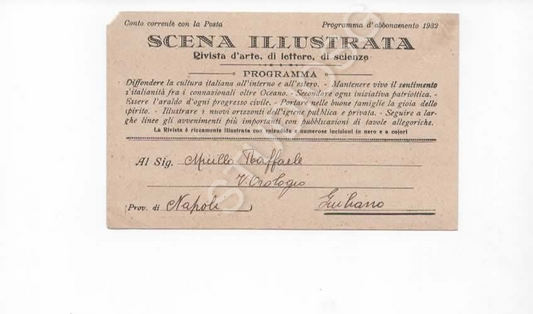 CARTOLINA PUBBLICITARIA RIVISTA SCENA ILLUSTRATA 1932 PROGRAMMA ABBONAMENTO
