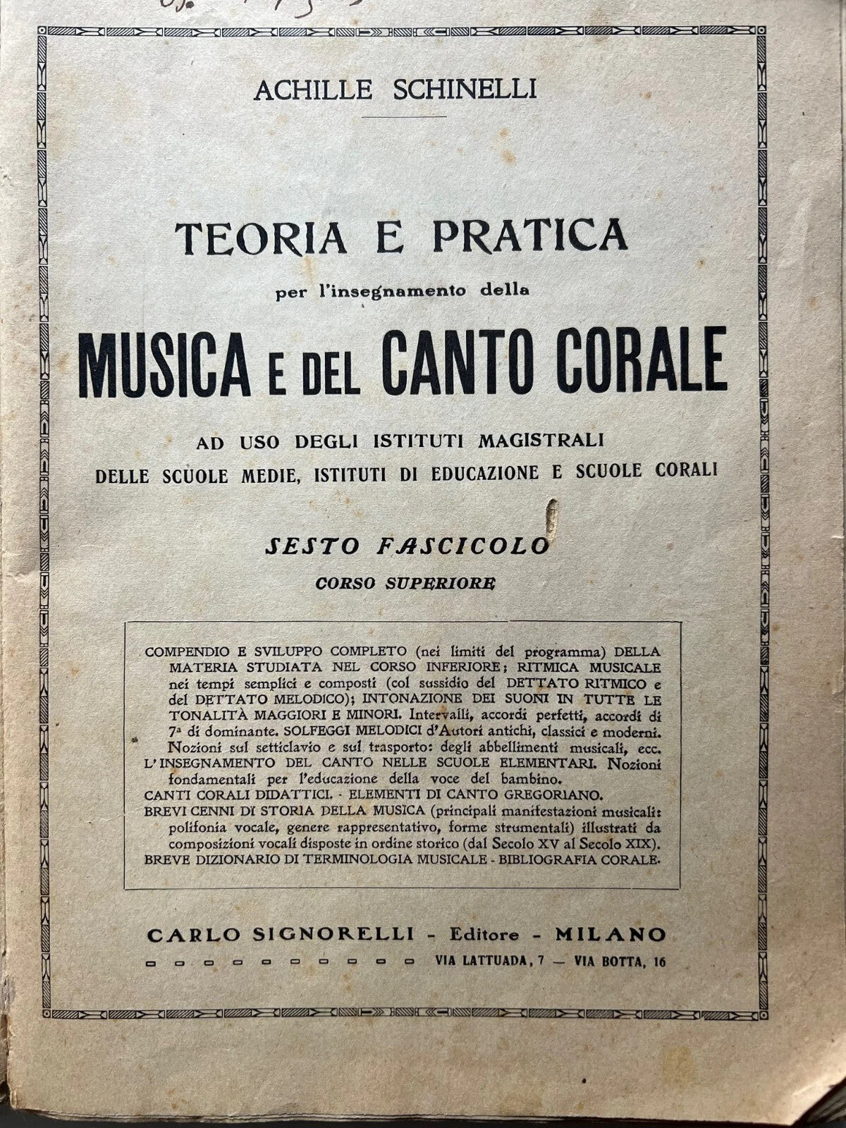 TEORIA E PRATICA PER L'INSEGNAMENTO DELLA MUSICA E DEL CANTO CORALE 6 SCHINELLI