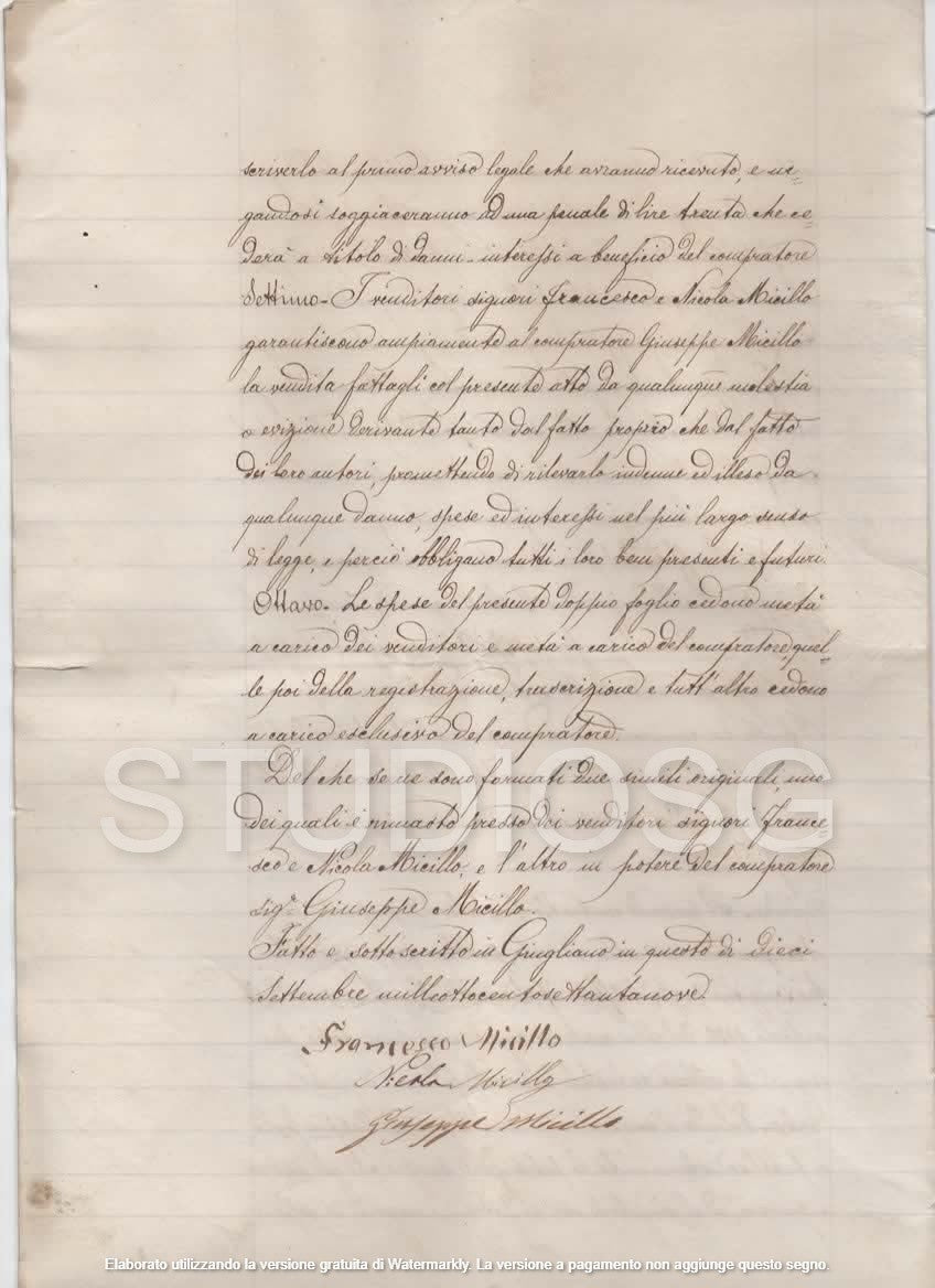 MANOSCRITTO 1879 GIUGLIANO IN CAMPANIA NAPOLI ATTO DI VENDITA FABBRICATO