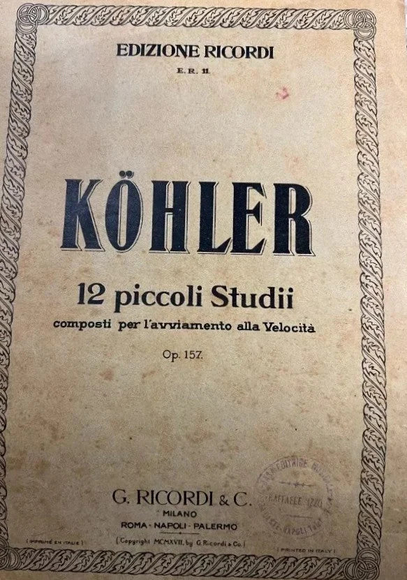 SPARTITO 12 PICCOLI STUDI PER L’AVVIAMENTO ALLA VELOCITA’ OP. 157 Louis Kohler