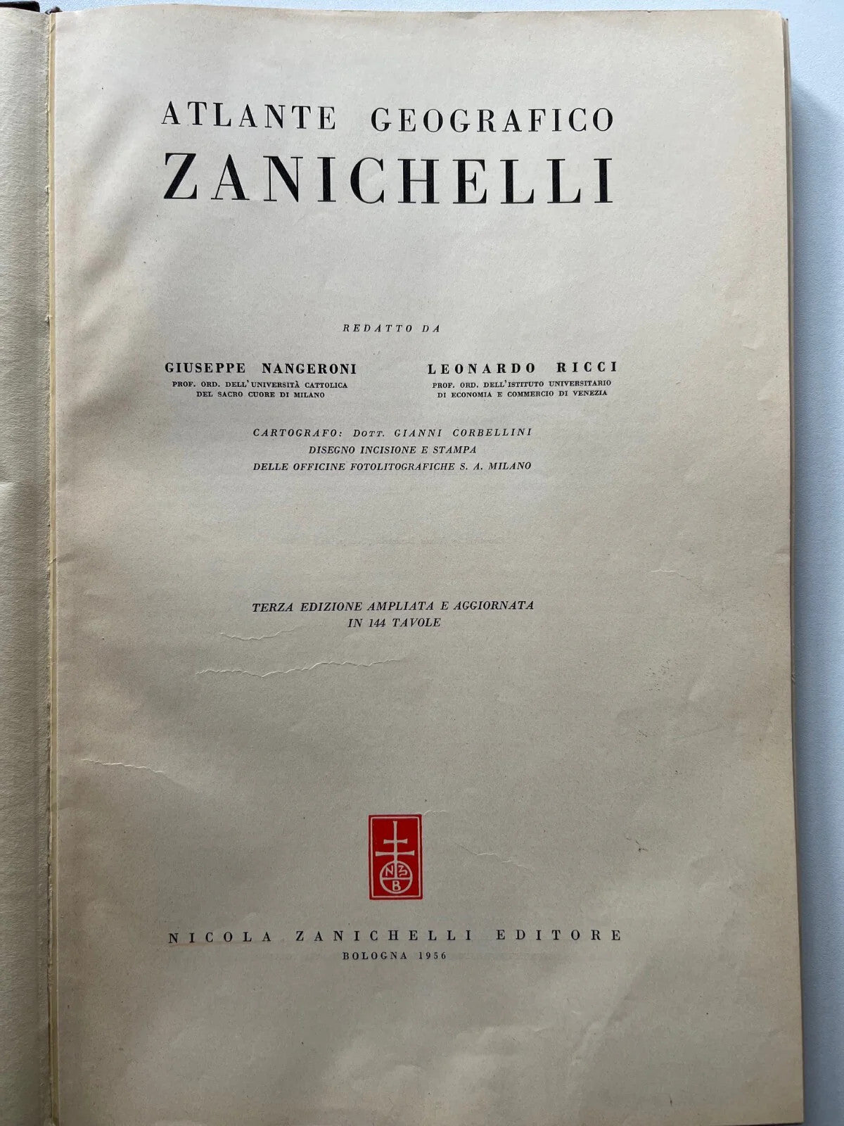 ATLANTE GEOGRAFICO ZANICHELLI 1956 NANGERONI - RICCI - CORBELLINI CON 144 TAVOLE