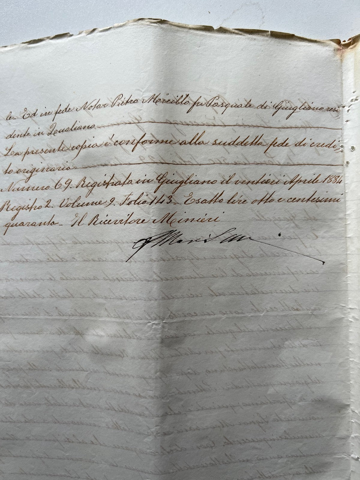 Banco di Napoli Fede di credito 1883 , 2 Manoscritti Giugliano